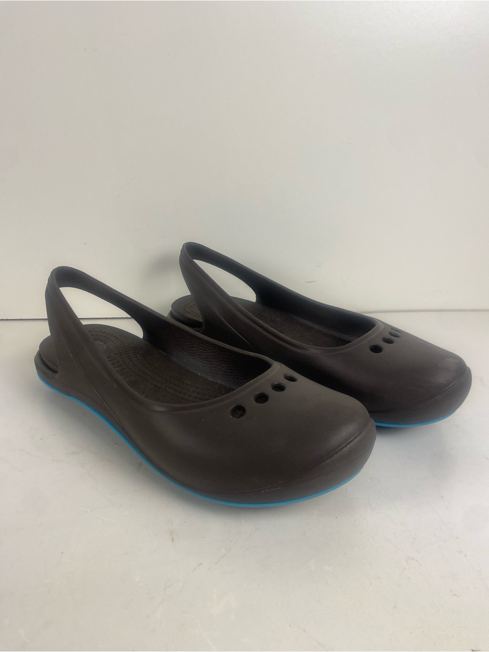 Crocs Tone Skylar Slingback Brown & Teal Flats Size 11